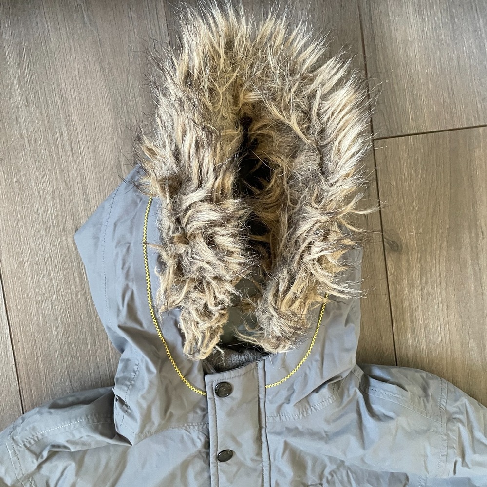 Lands End Down Feather Jacket Kids Boy Sz XL 18-20 Gray Faux Fur Hood Insulated - Picture 4 of 16